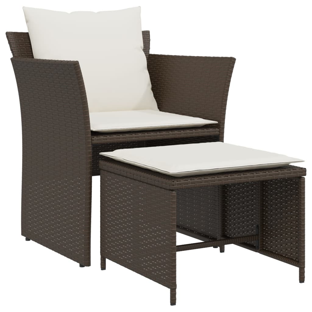 Tuinstoel met voetenbank poly rattan bruin