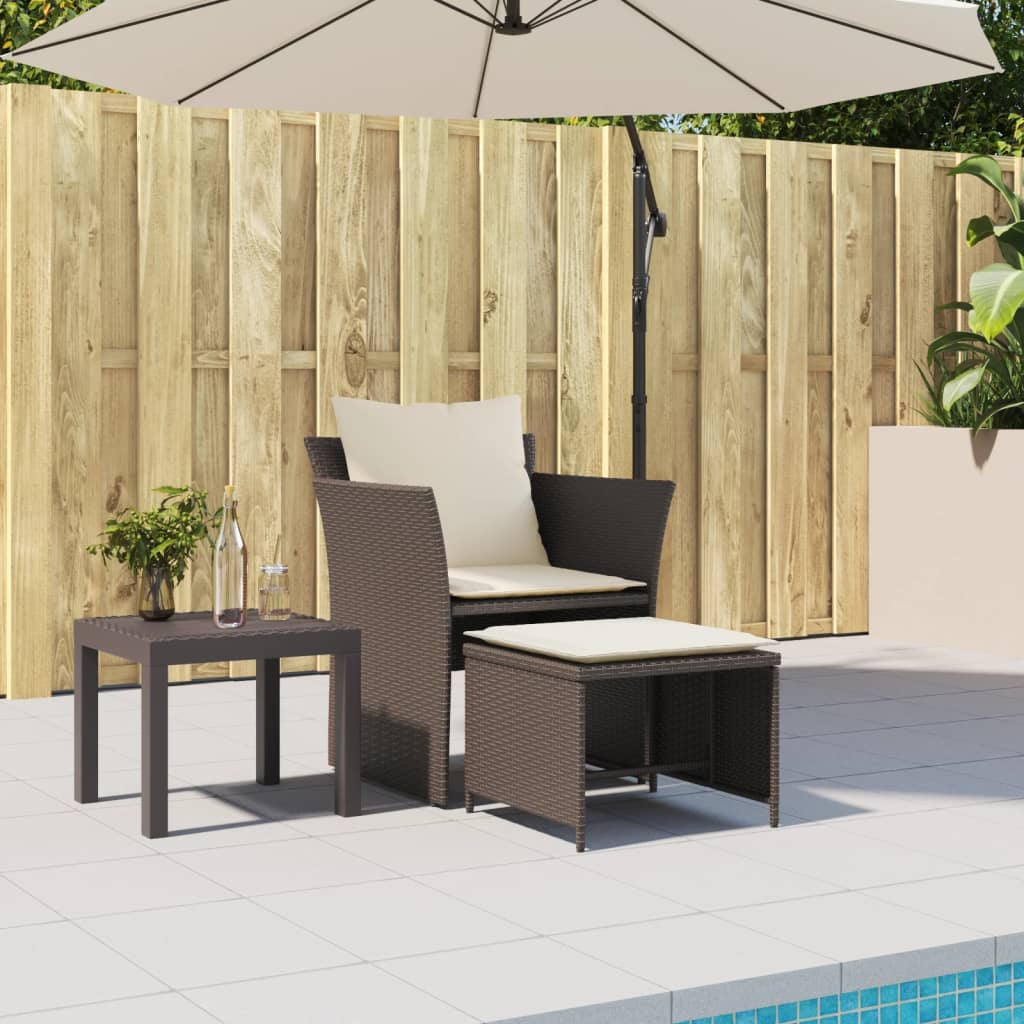 Tuinstoel met voetenbank poly rattan bruin