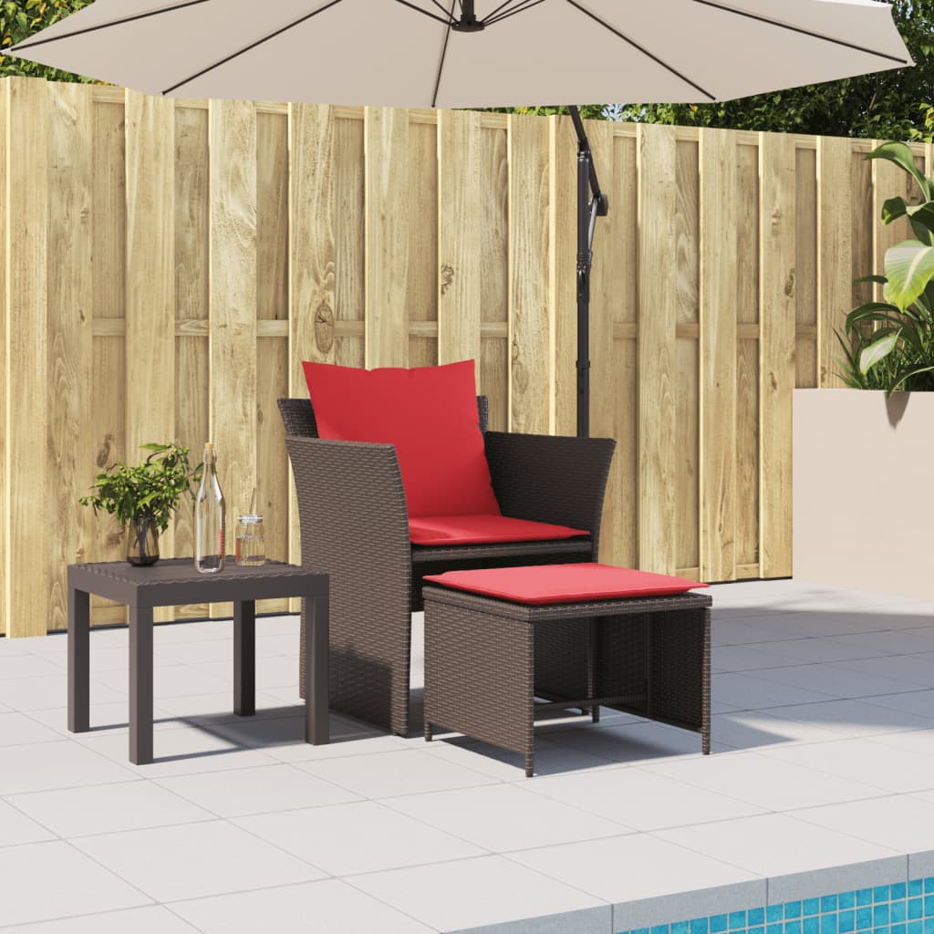 Tuinstoel met voetenbank poly rattan bruin