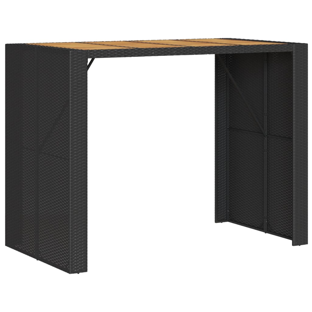 Tuinbartafel acaciahouten blad 145x80x110 cm poly rattan zwart