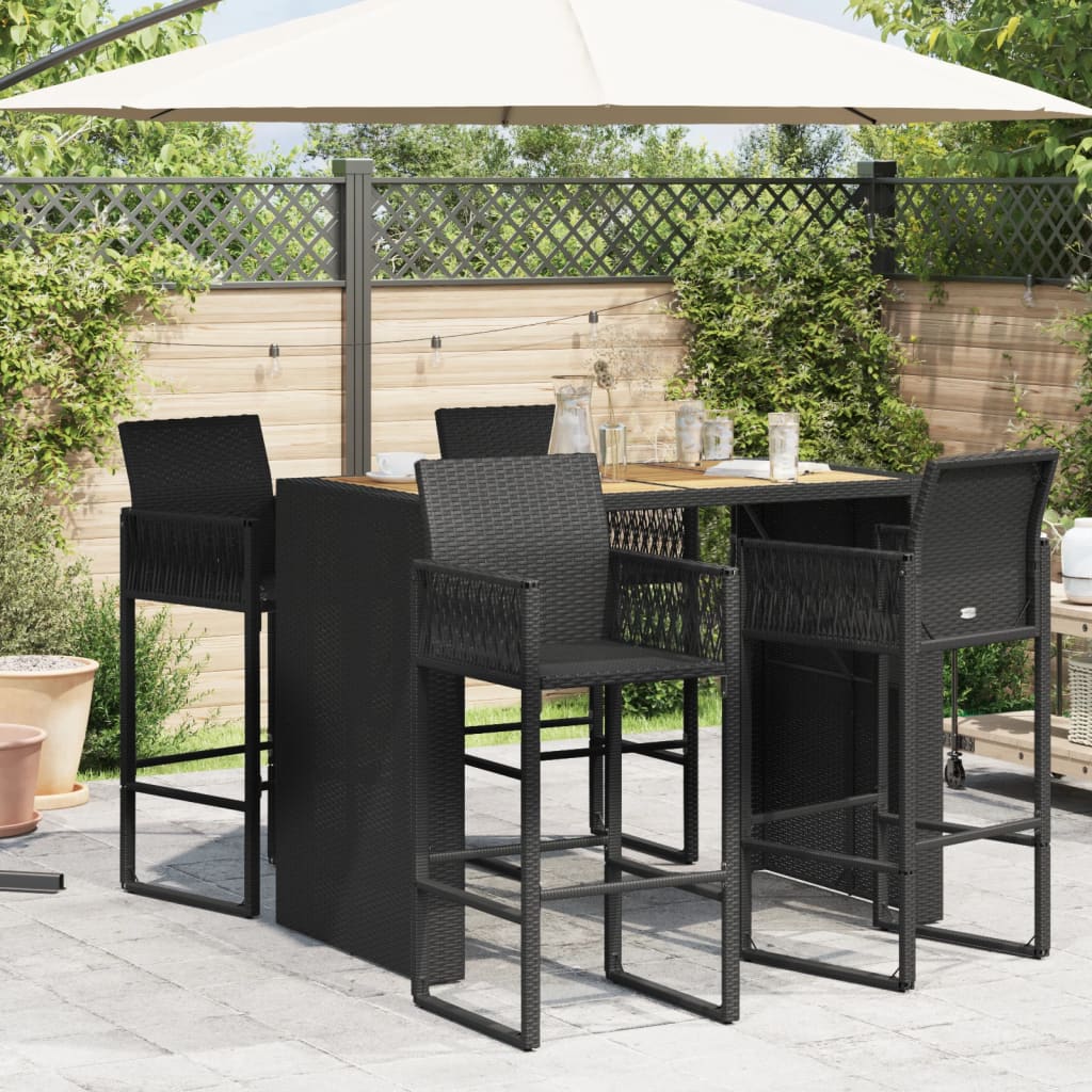 Tuinbartafel acaciahouten blad 145x80x110 cm poly rattan zwart