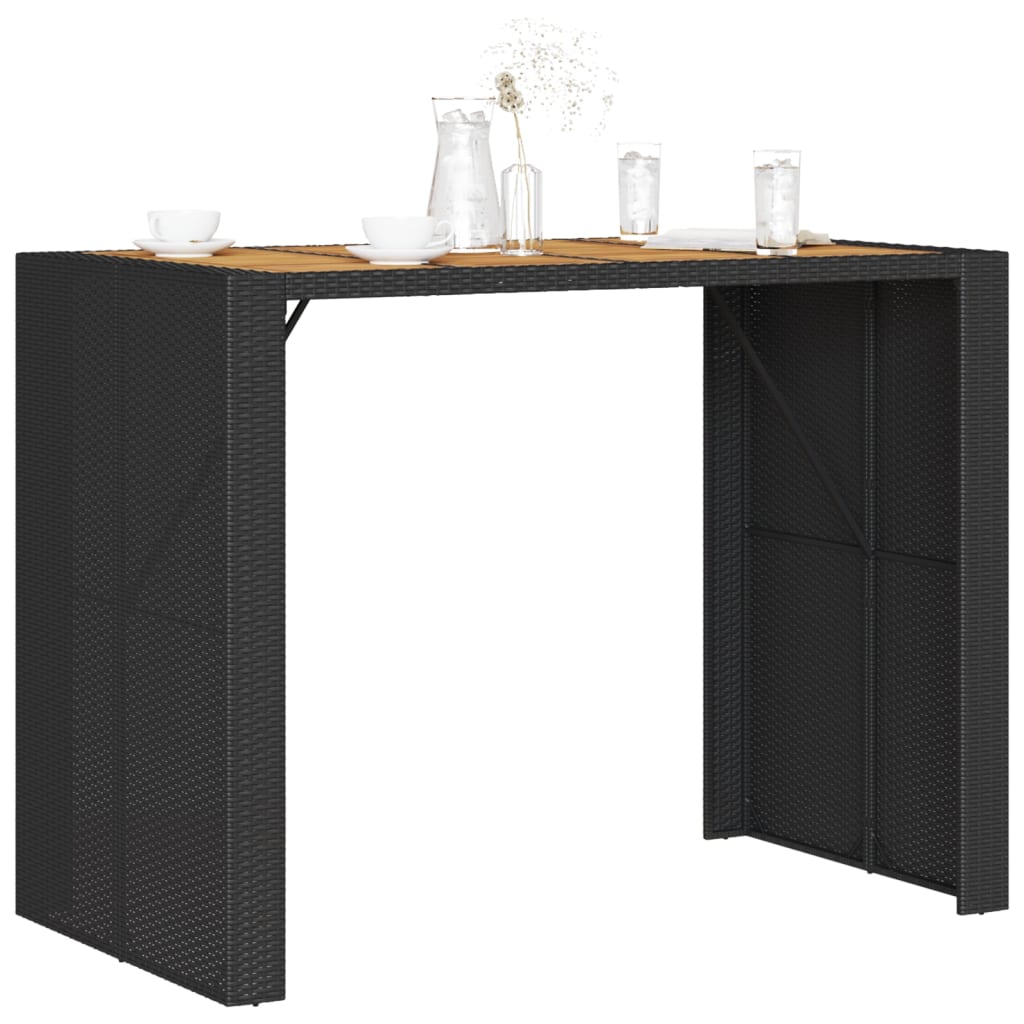 Tuinbartafel acaciahouten blad 145x80x110 cm poly rattan zwart