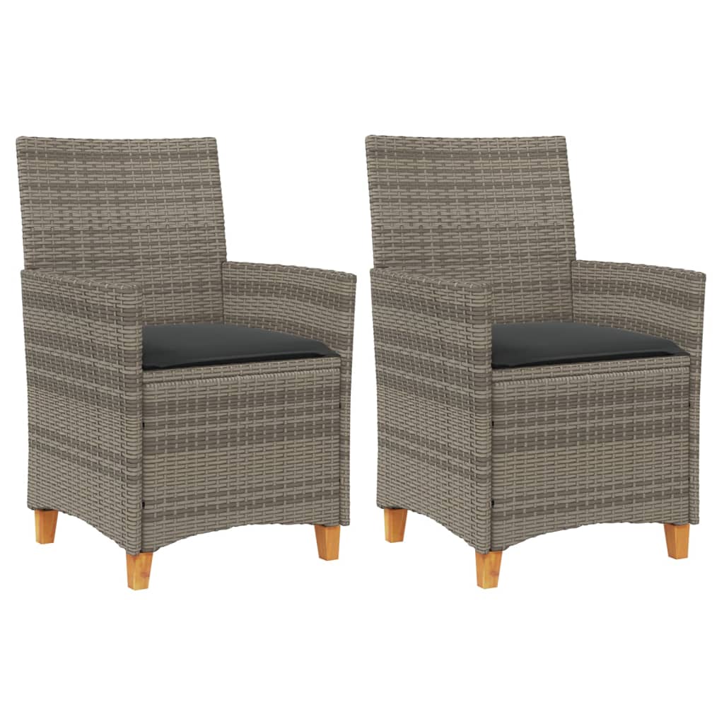 Tuinstoelen 2 st met kussens poly rattan en massief hout grijs