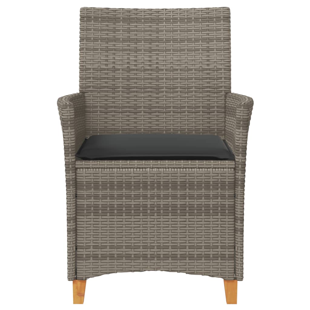 Tuinstoelen 2 st met kussens poly rattan en massief hout grijs