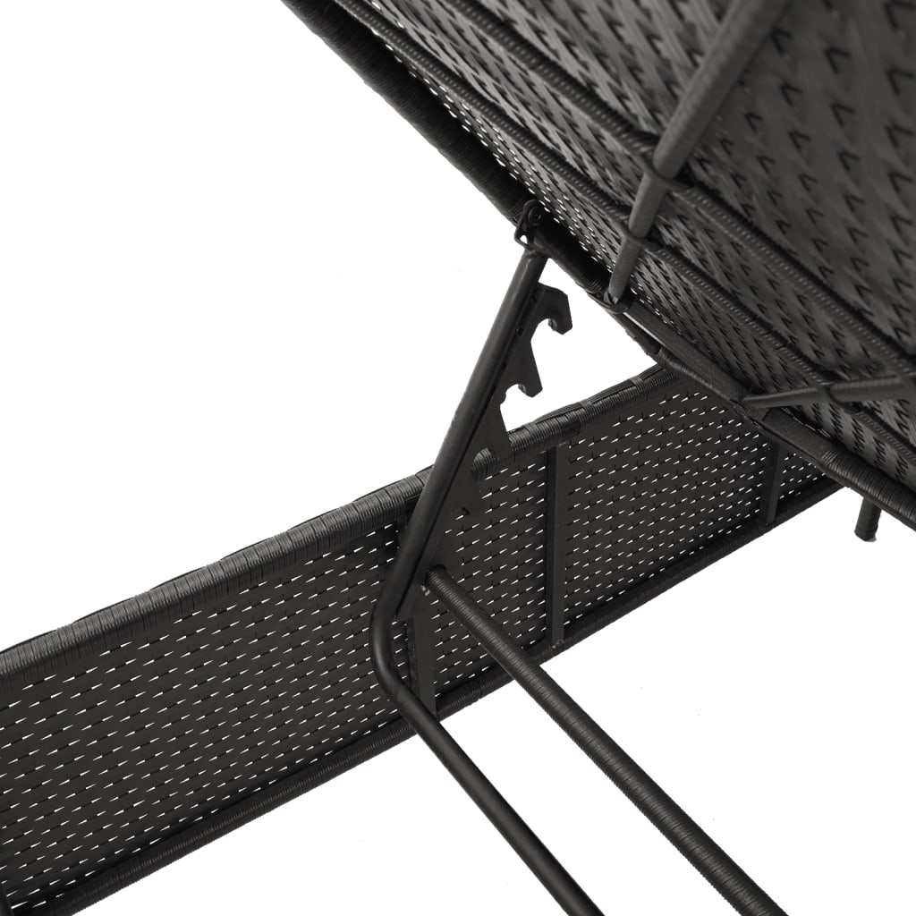 Ligbed met kussen poly rattan zwart