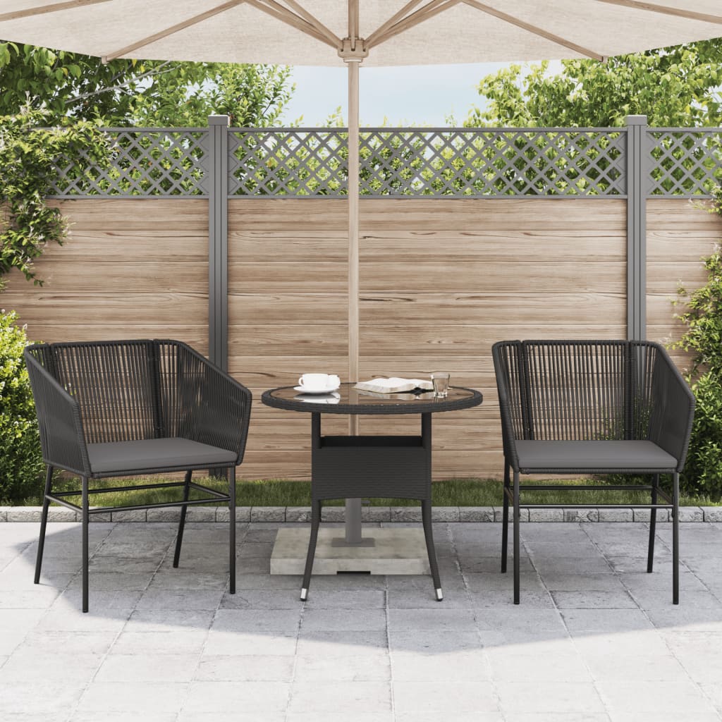 Tuinstoelen 2 st met kussens poly rattan zwart