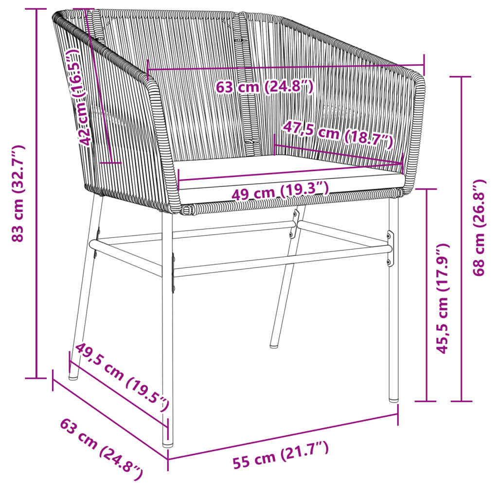 Tuinstoelen 2 st met kussens poly rattan zwart