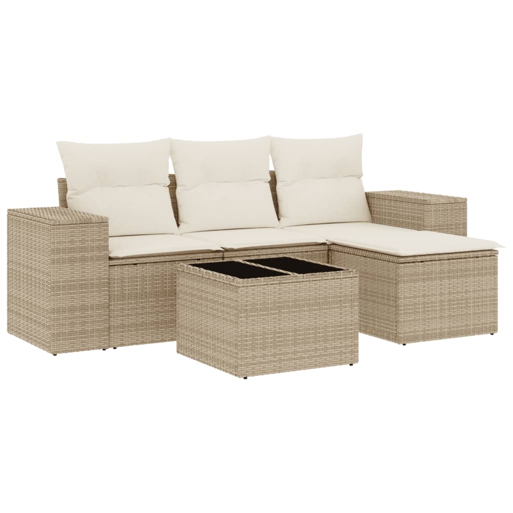 5-delige Loungeset met kussens poly rattan beige