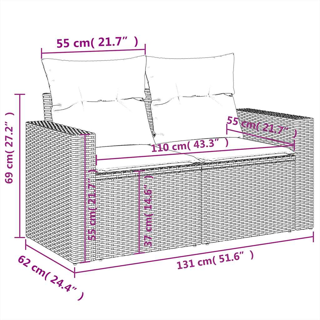 10-delige Loungeset met kussens poly rattan lichtgrijs