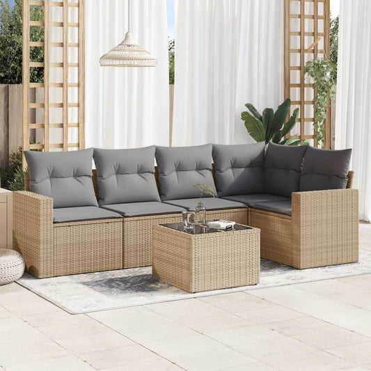 6-delige Loungeset met kussens poly rattan beige