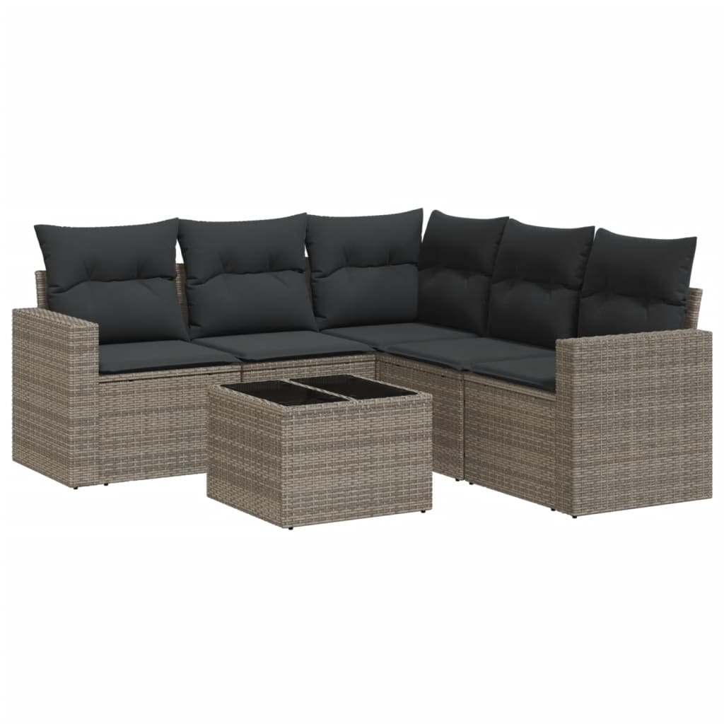 6-delige Loungeset met kussens poly rattan grijs