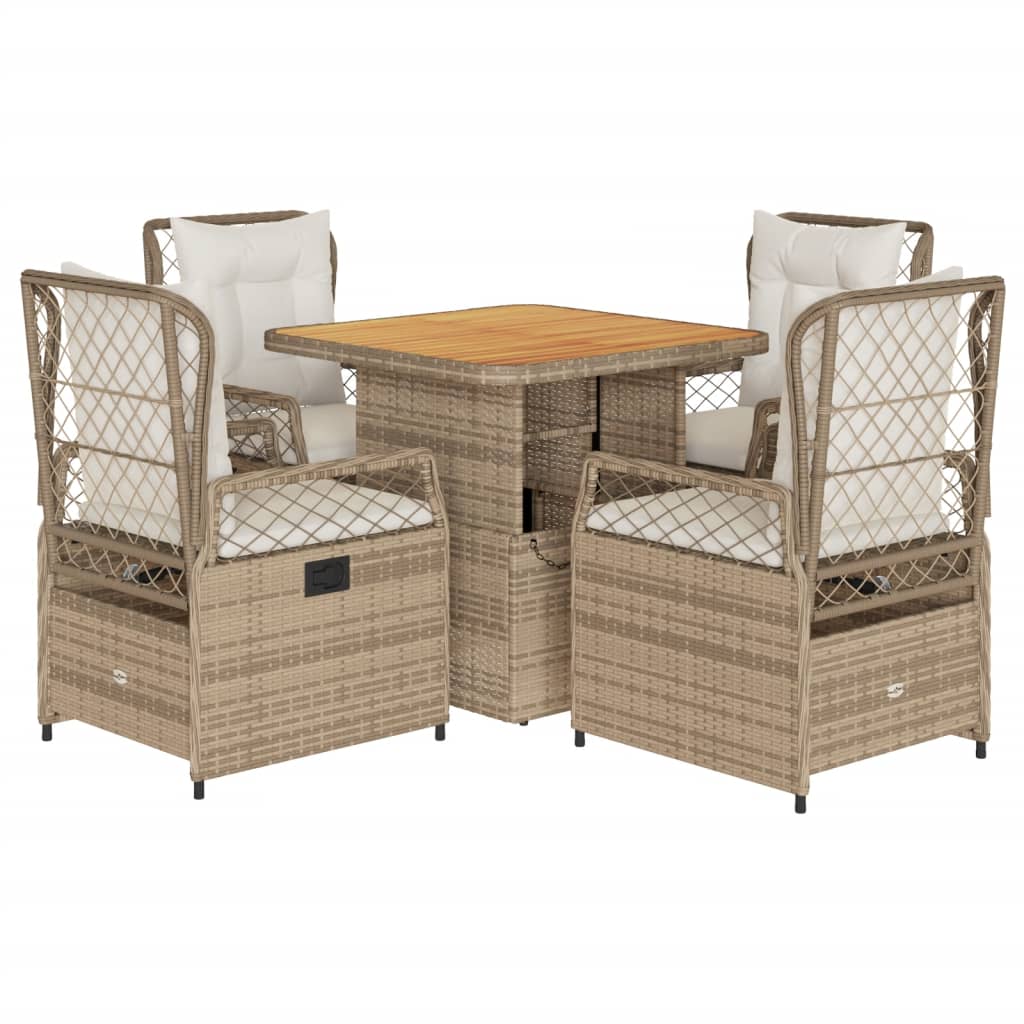 5-delige Tuinset met kussens poly rattan beige