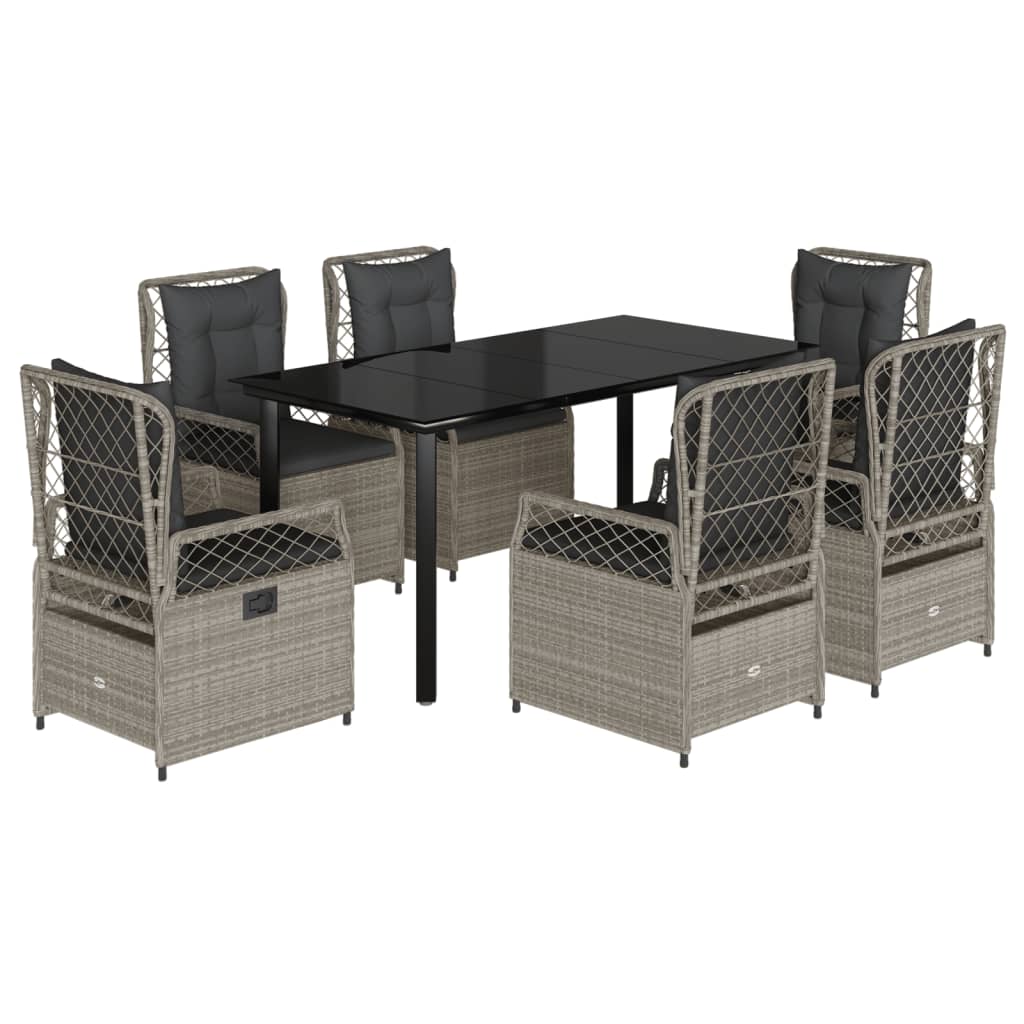 7-delige Tuinset met kussens poly rattan grijs