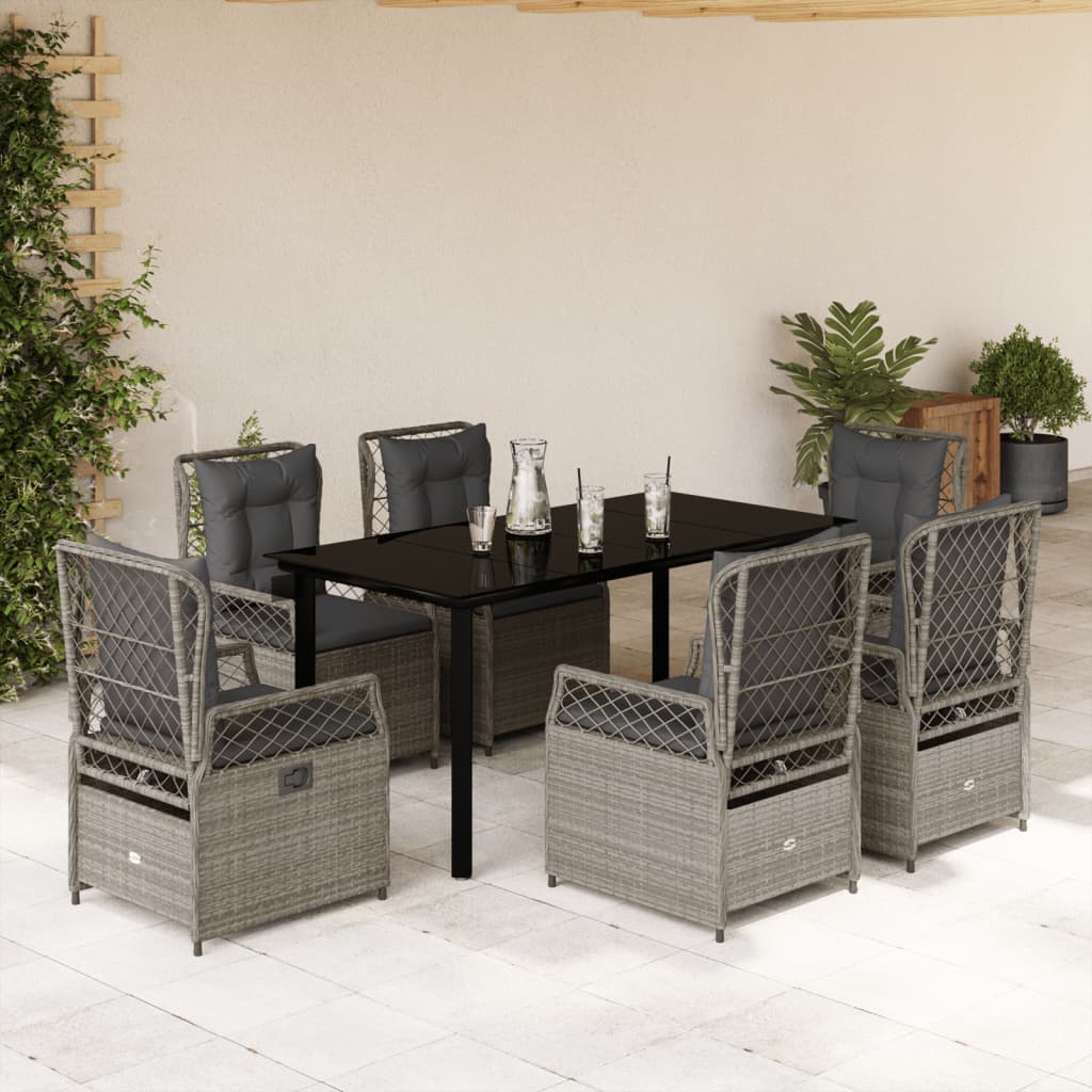 7-delige Tuinset met kussens poly rattan grijs