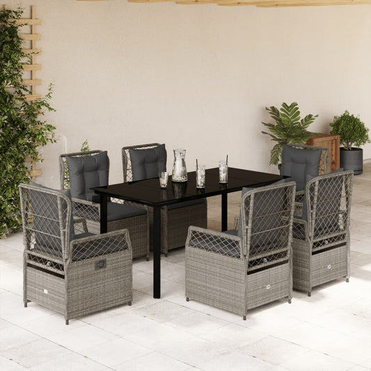 7-delige Tuinset met kussens poly rattan grijs