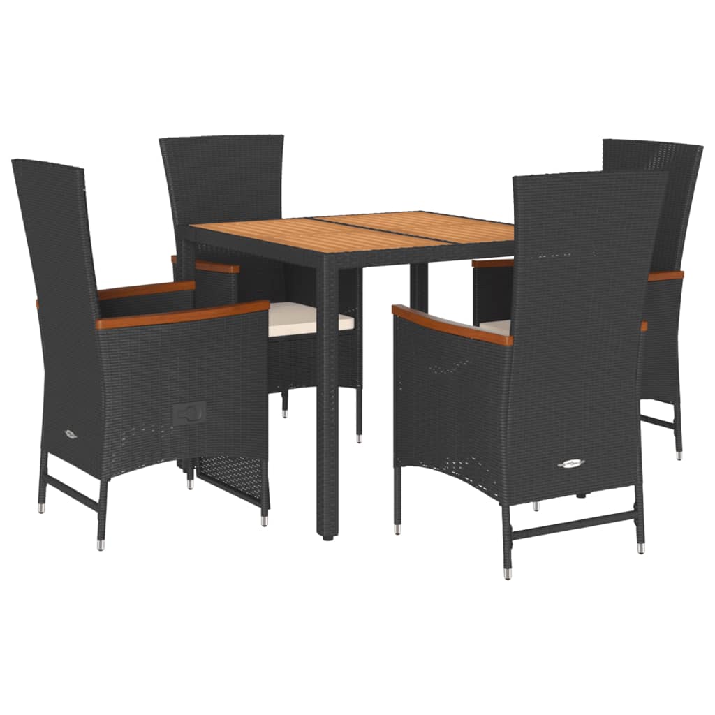 5-delige Tuinset met kussens poly rattan zwart