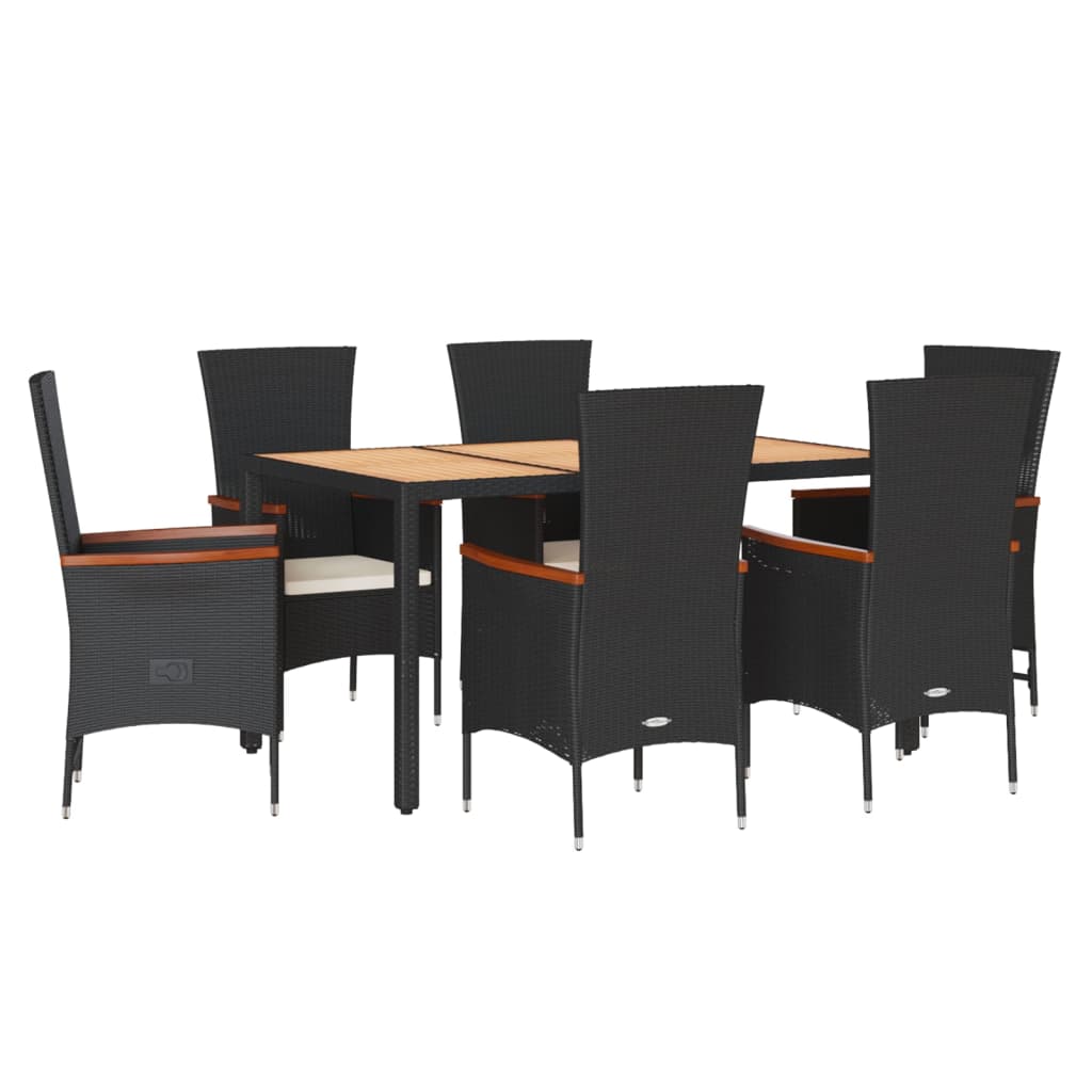 7-delige Tuinset met kussens poly rattan zwart