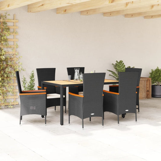 7-delige Tuinset met kussens poly rattan zwart