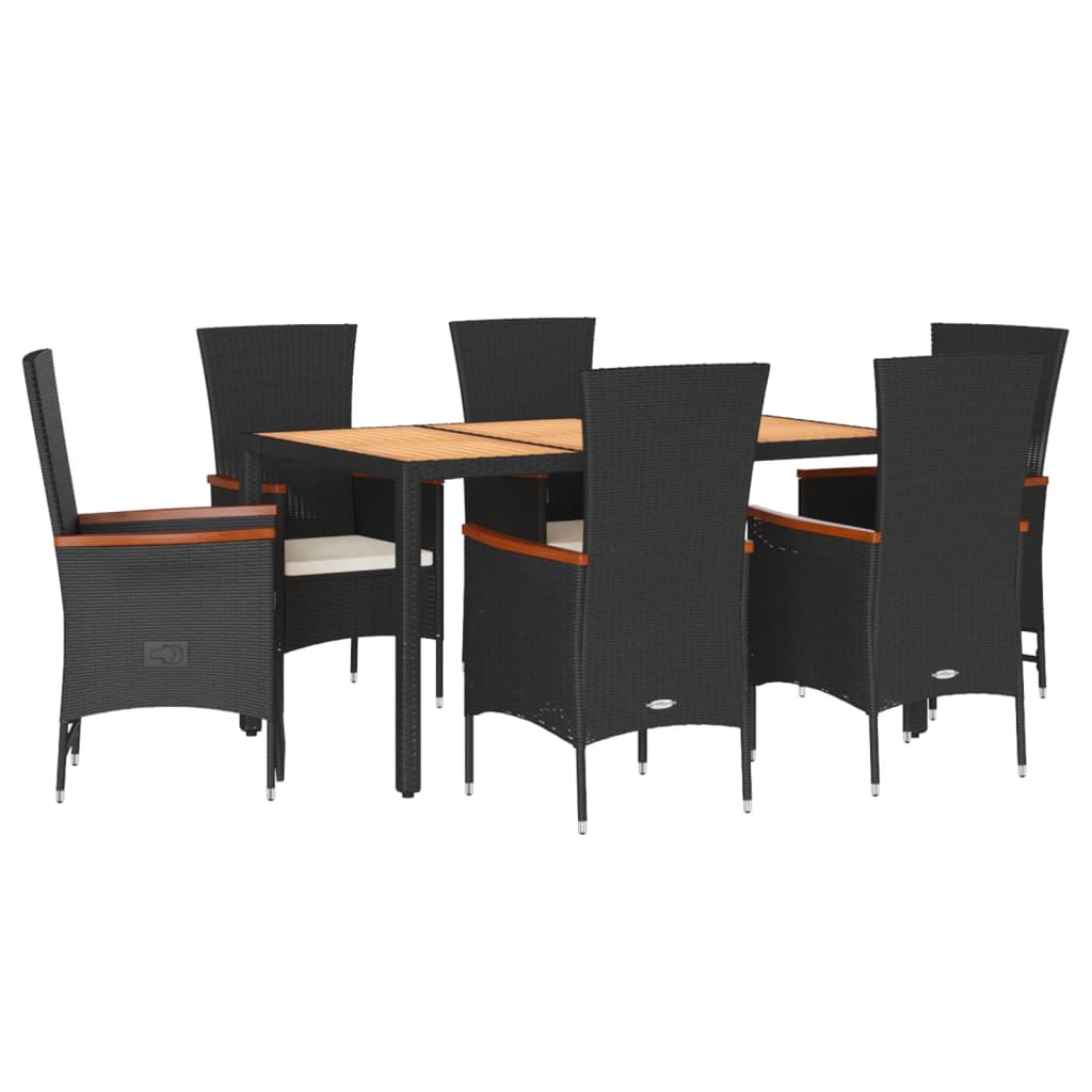 7-delige Tuinset met kussens poly rattan zwart