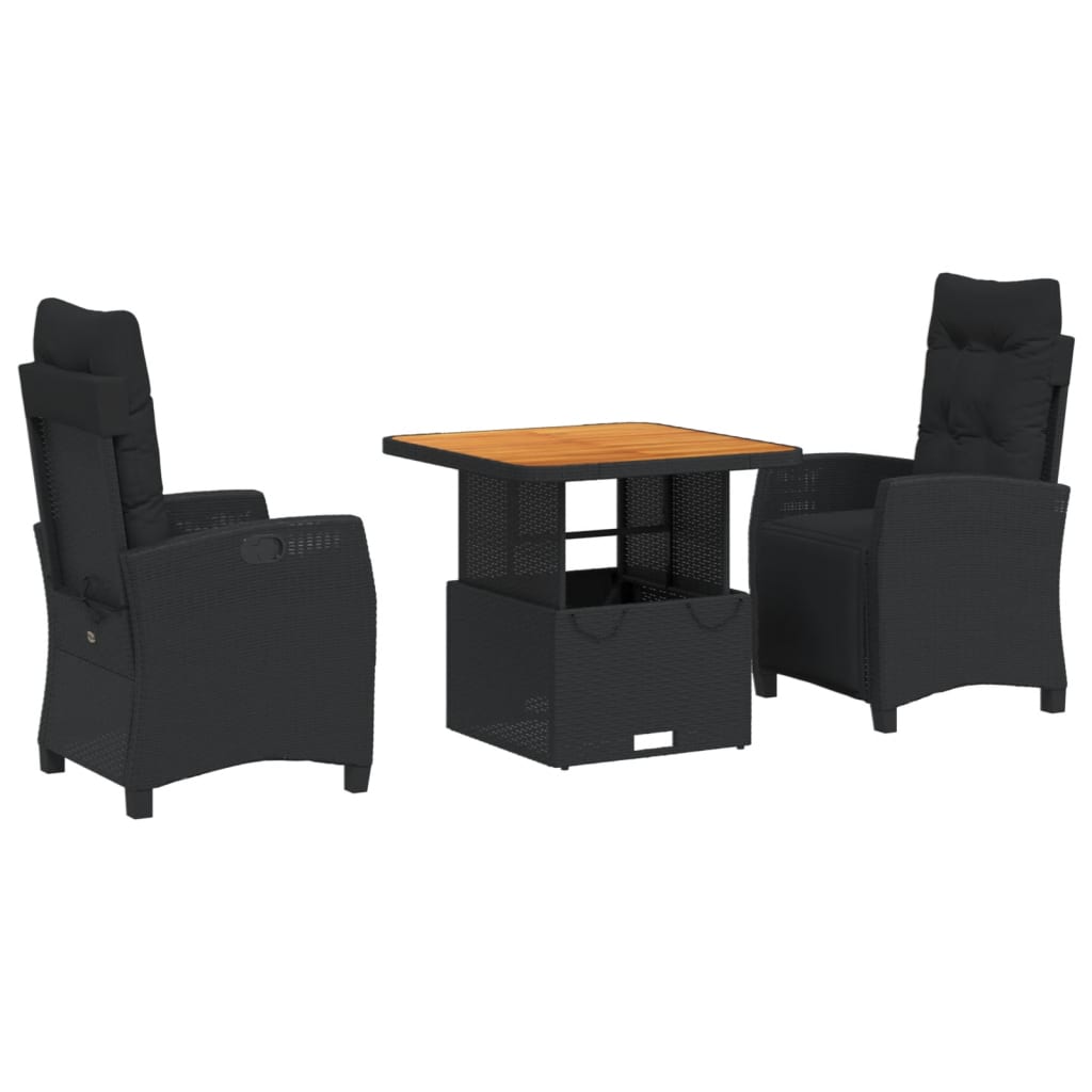 3-delige Tuinset met kussens poly rattan zwart