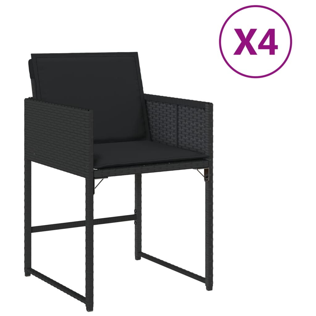 Tuinstoelen 4 st met kussens poly rattan zwart