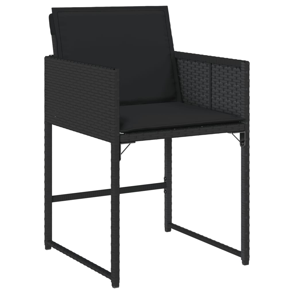 Tuinstoelen 4 st met kussens poly rattan zwart