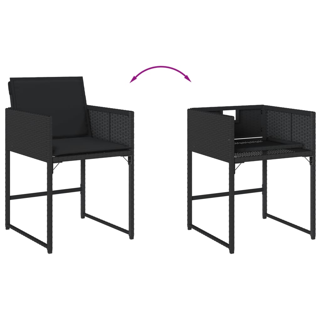 Tuinstoelen 4 st met kussens poly rattan zwart