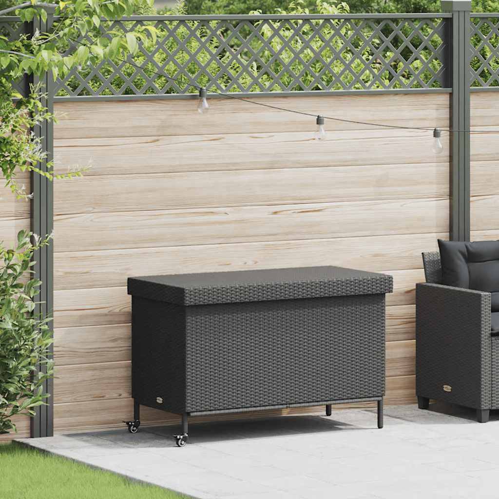 Tuinbox met wielen 110x55x73 cm poly rattan zwart
