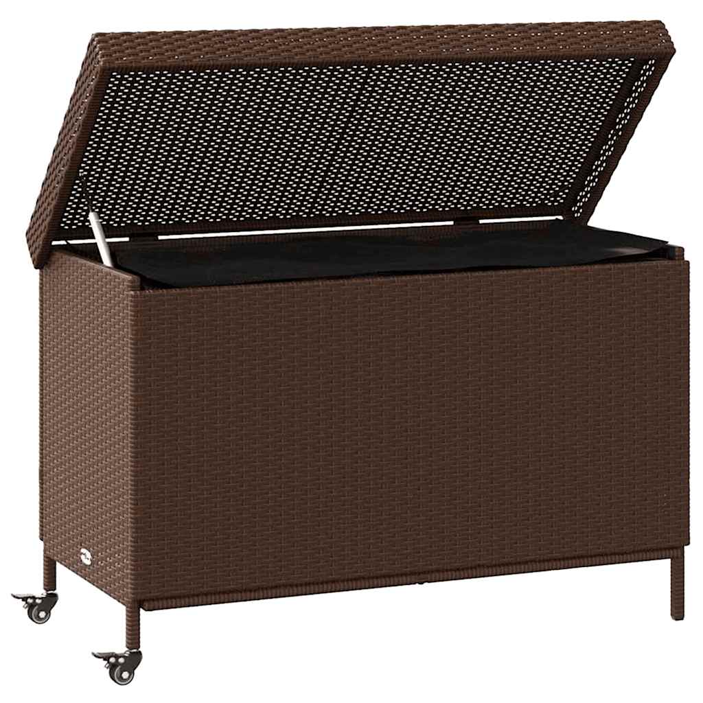 Tuinbox met wielen 110x55x73 cm poly rattan bruin