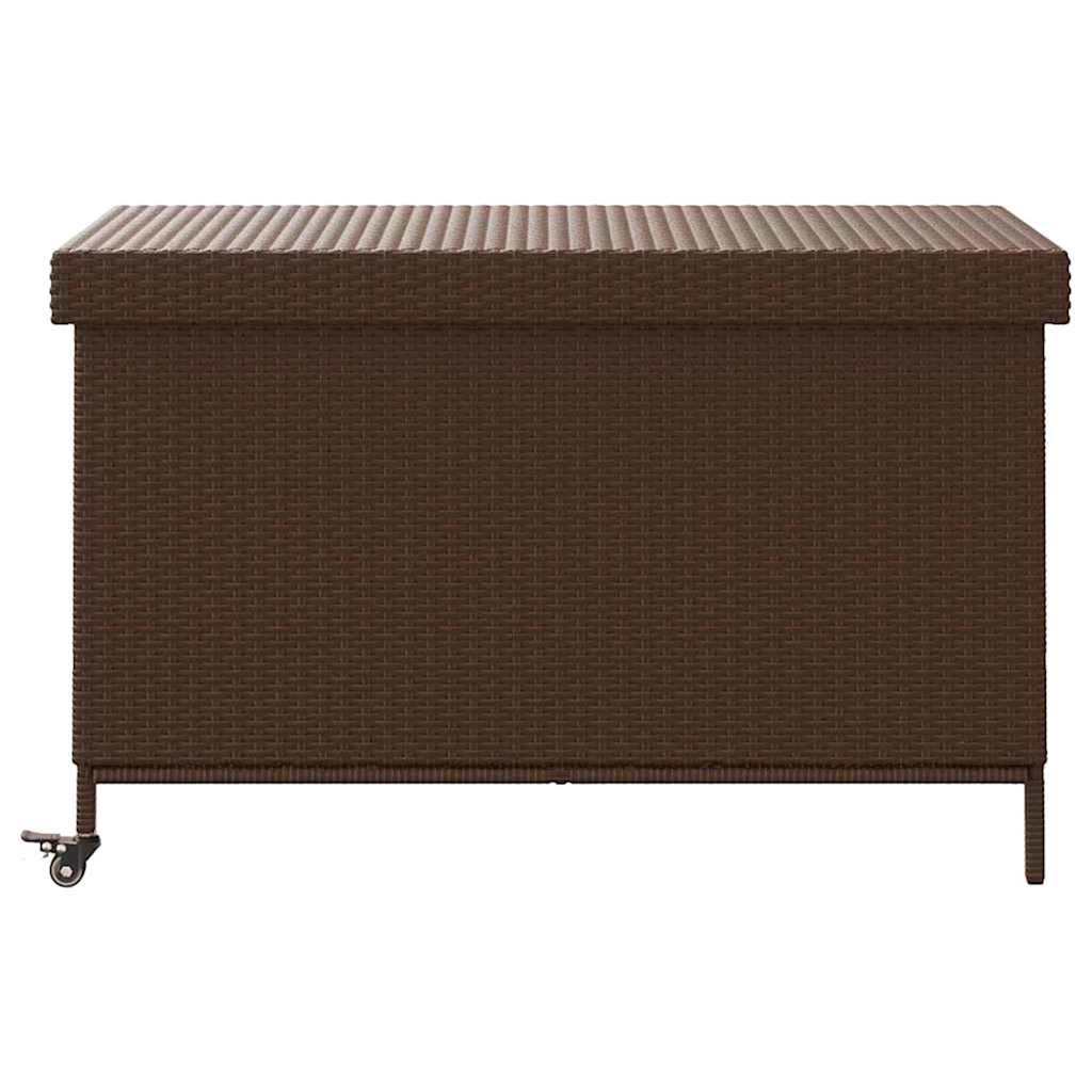 Tuinbox met wielen 110x55x73 cm poly rattan bruin