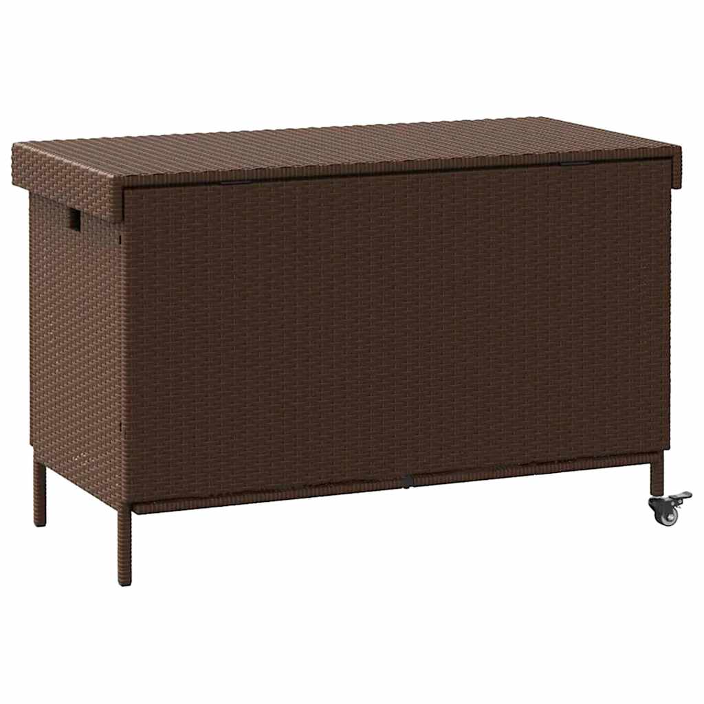 Tuinbox met wielen 110x55x73 cm poly rattan bruin