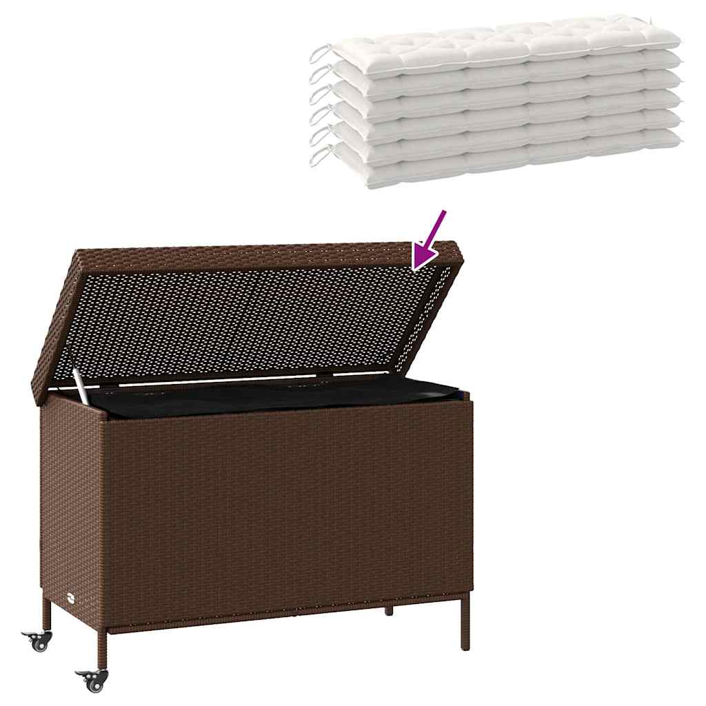 Tuinbox met wielen 110x55x73 cm poly rattan bruin