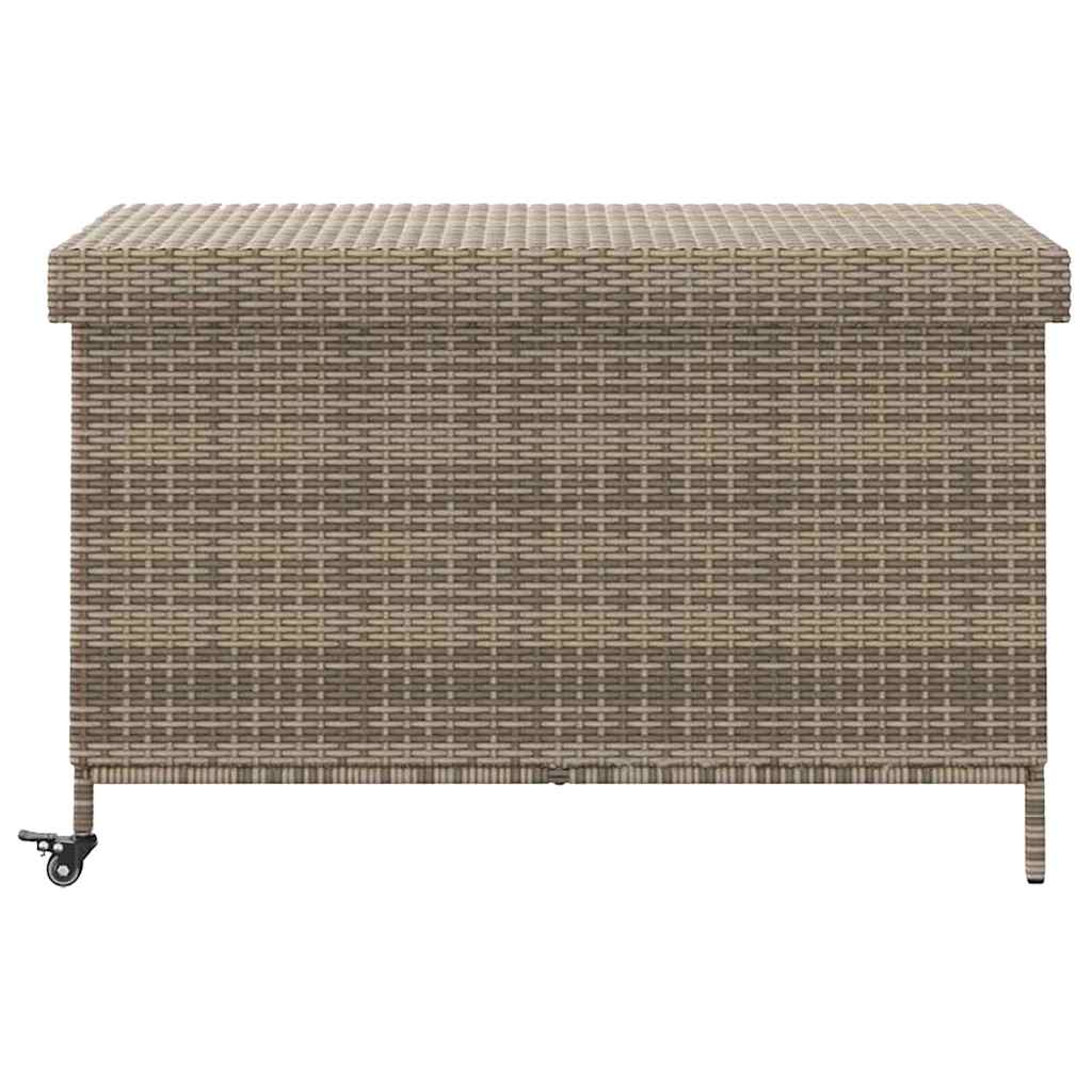 Tuinbox met wielen 110x55x73 cm poly rattan grijs