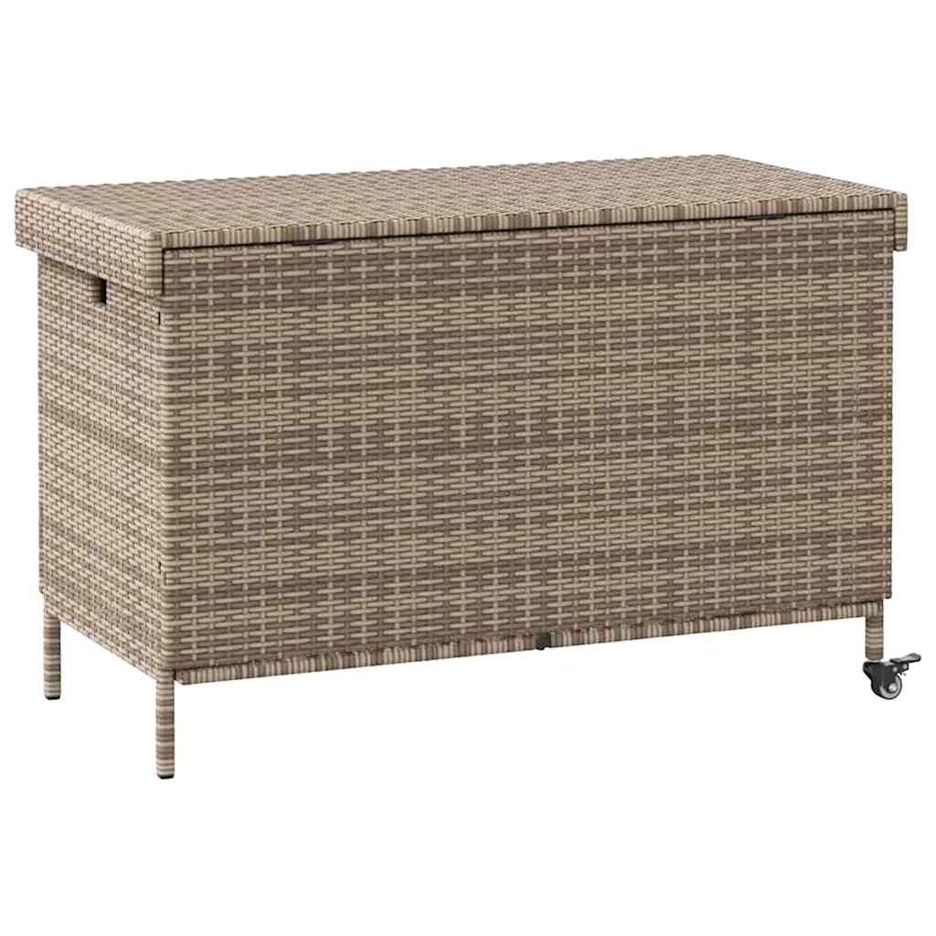 Tuinbox met wielen 110x55x73 cm poly rattan grijs