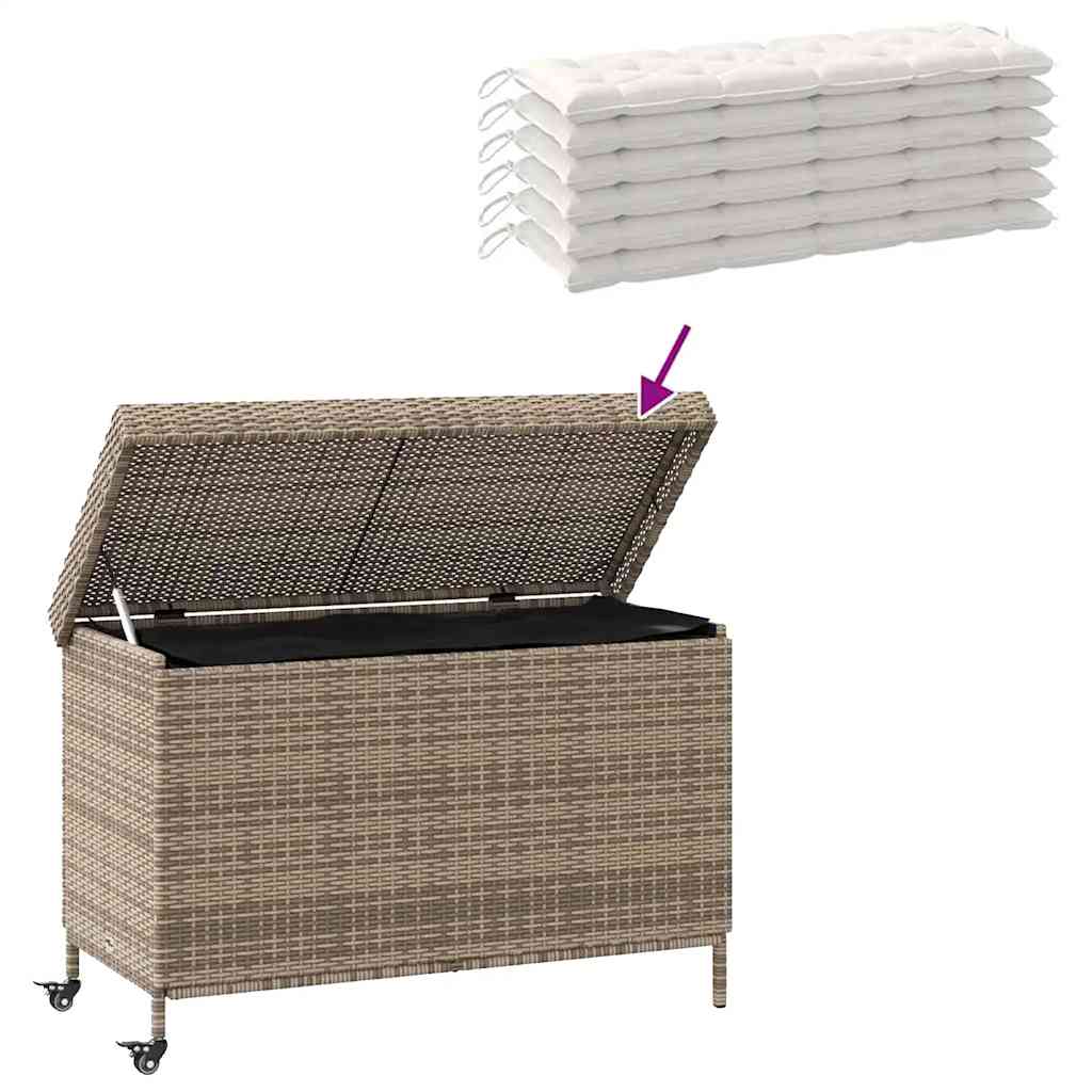 Tuinbox met wielen 110x55x73 cm poly rattan grijs