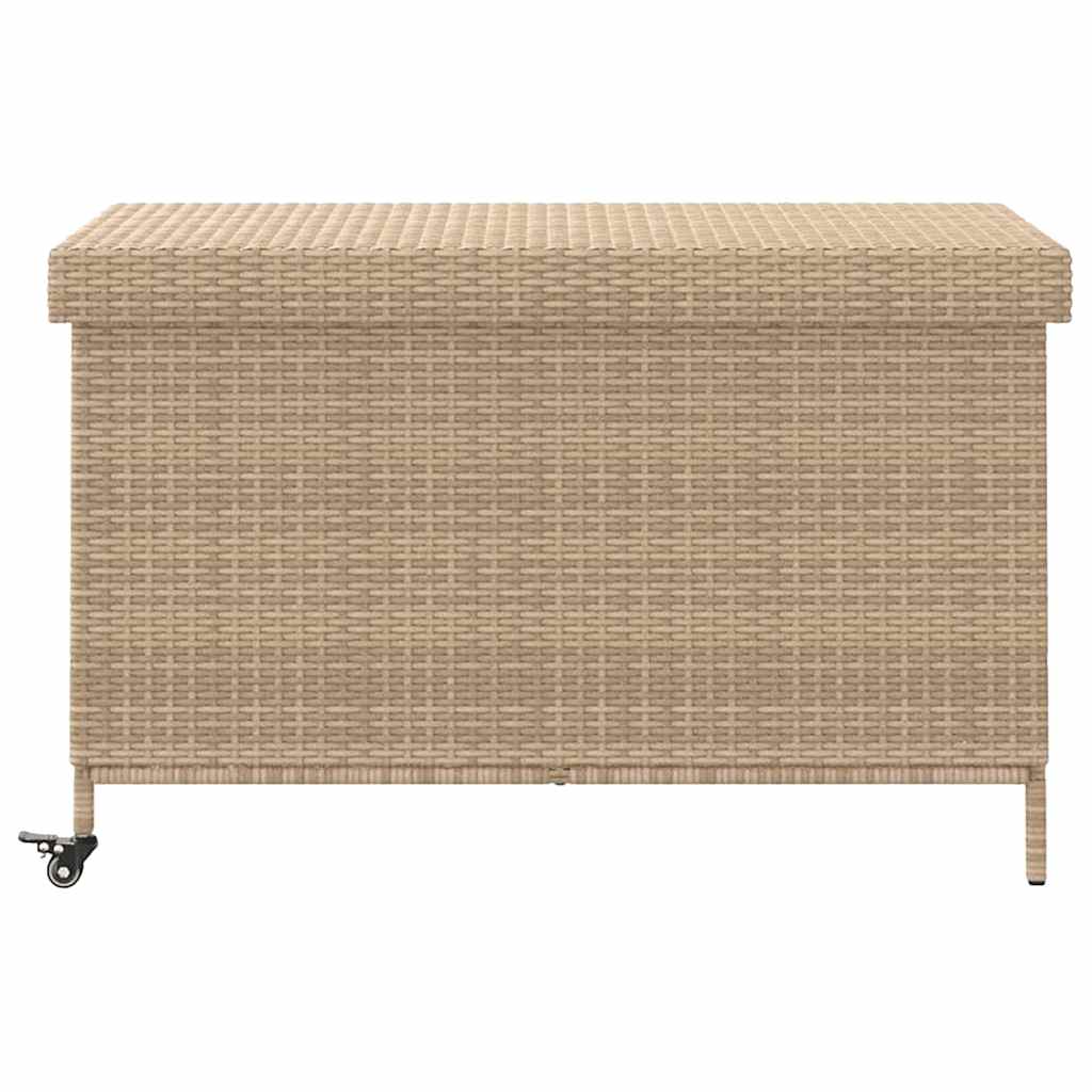 Tuinbox met wielen 110x55x73 cm poly rattan gemengd beige