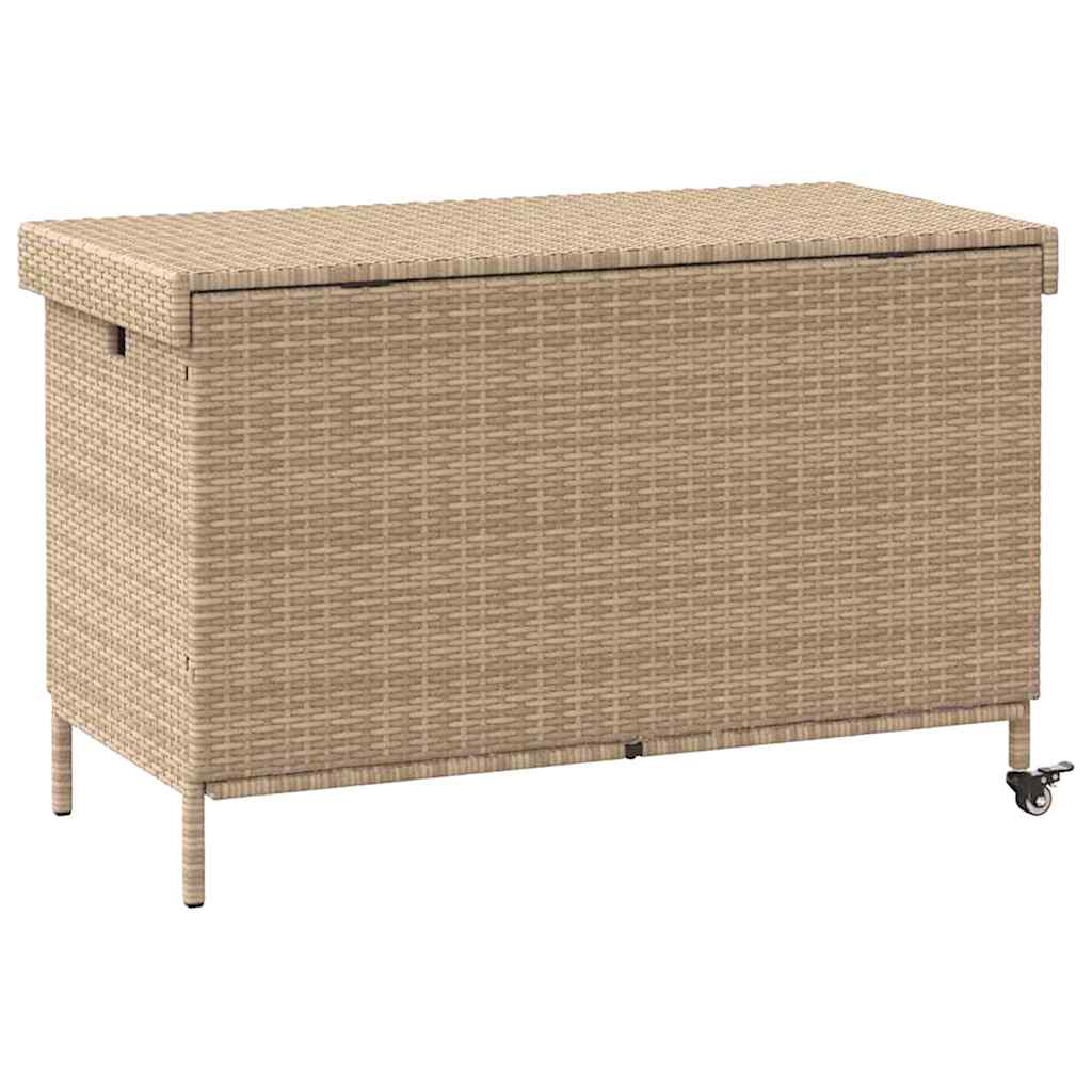 Tuinbox met wielen 110x55x73 cm poly rattan gemengd beige