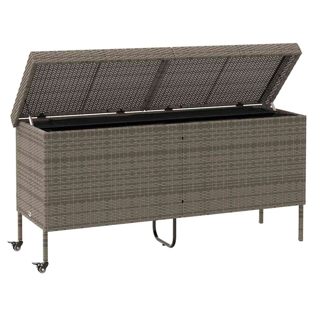Tuinbox met wielen 160x55x75 cm poly rattan grijs