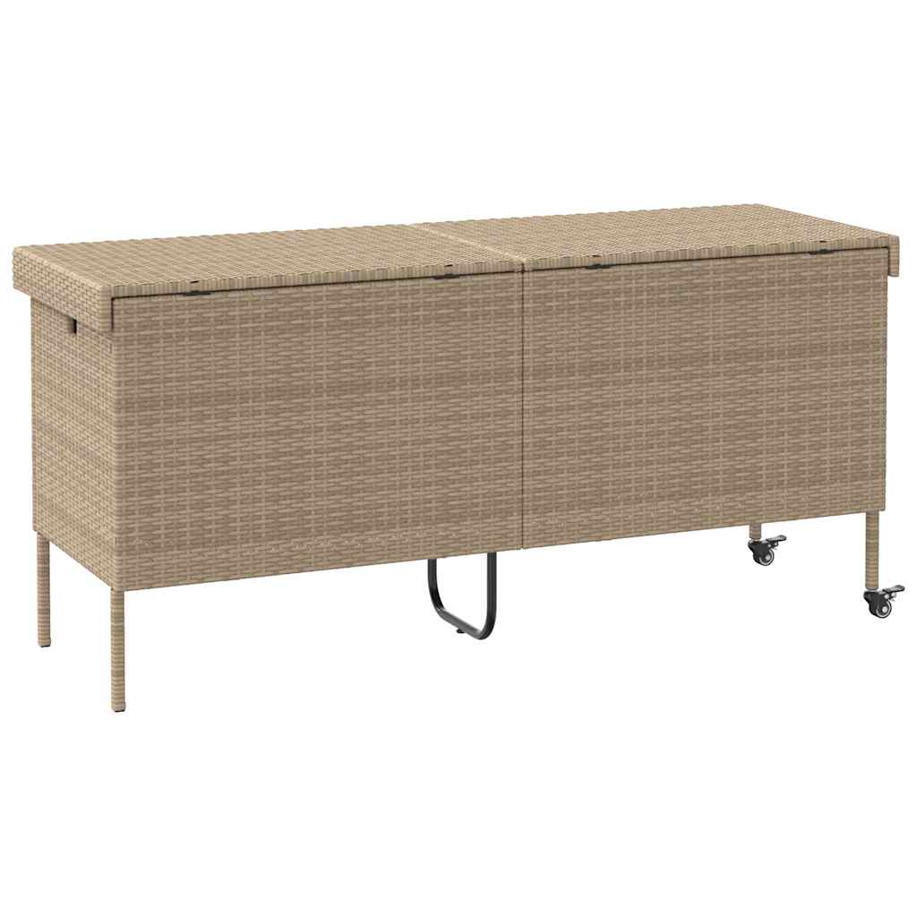 Tuinbox met wielen 160x55x75 cm poly rattan beige