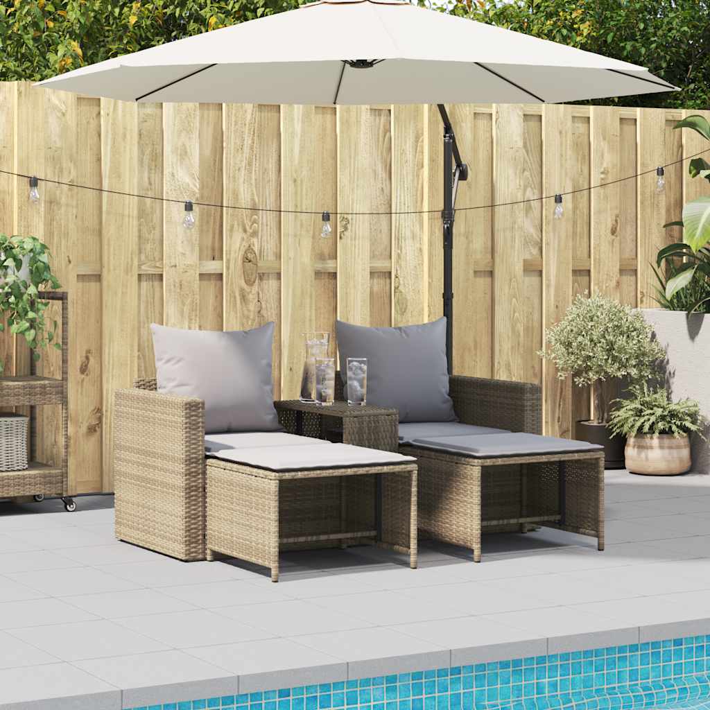 5-delige Tuinbankstel met kussens stapelbaar beige poly rattan