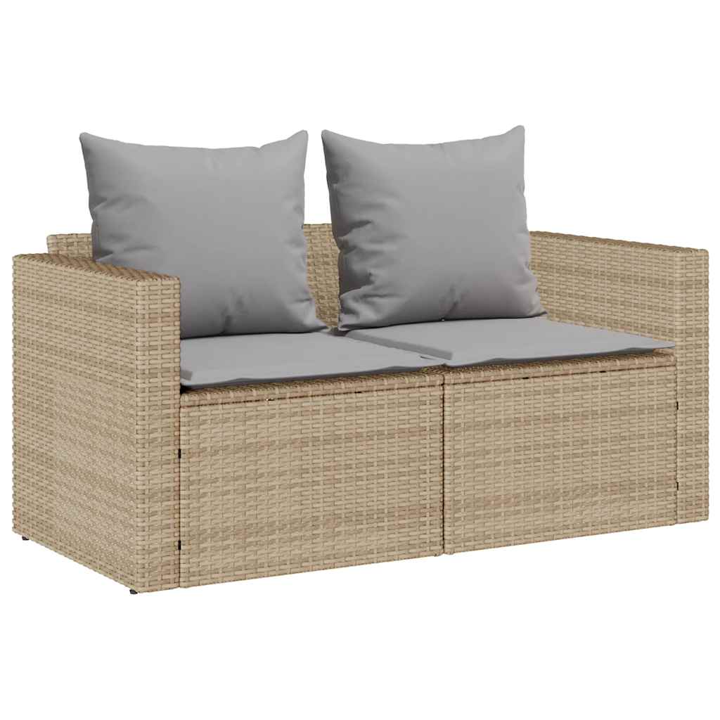 5-delige Tuinbankstel met kussens stapelbaar beige poly rattan
