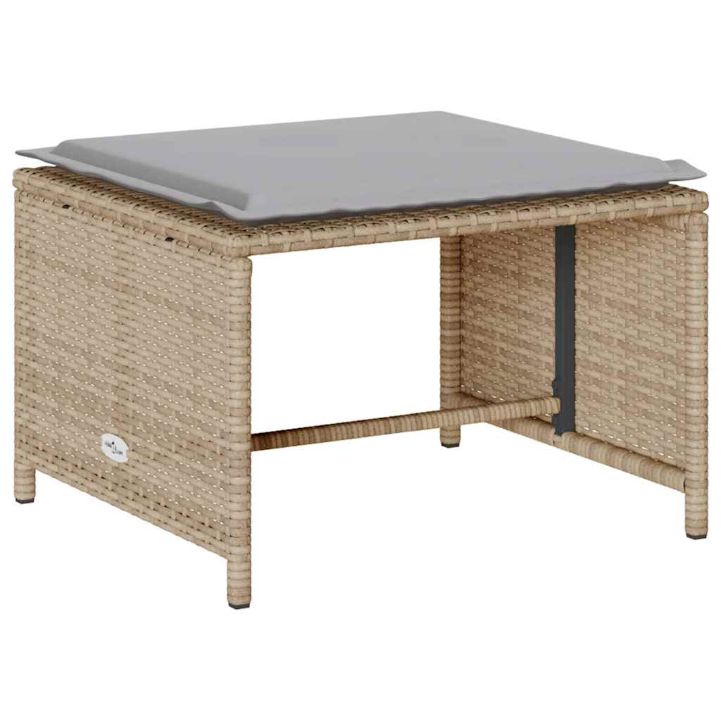 5-delige Tuinbankstel met kussens stapelbaar beige poly rattan