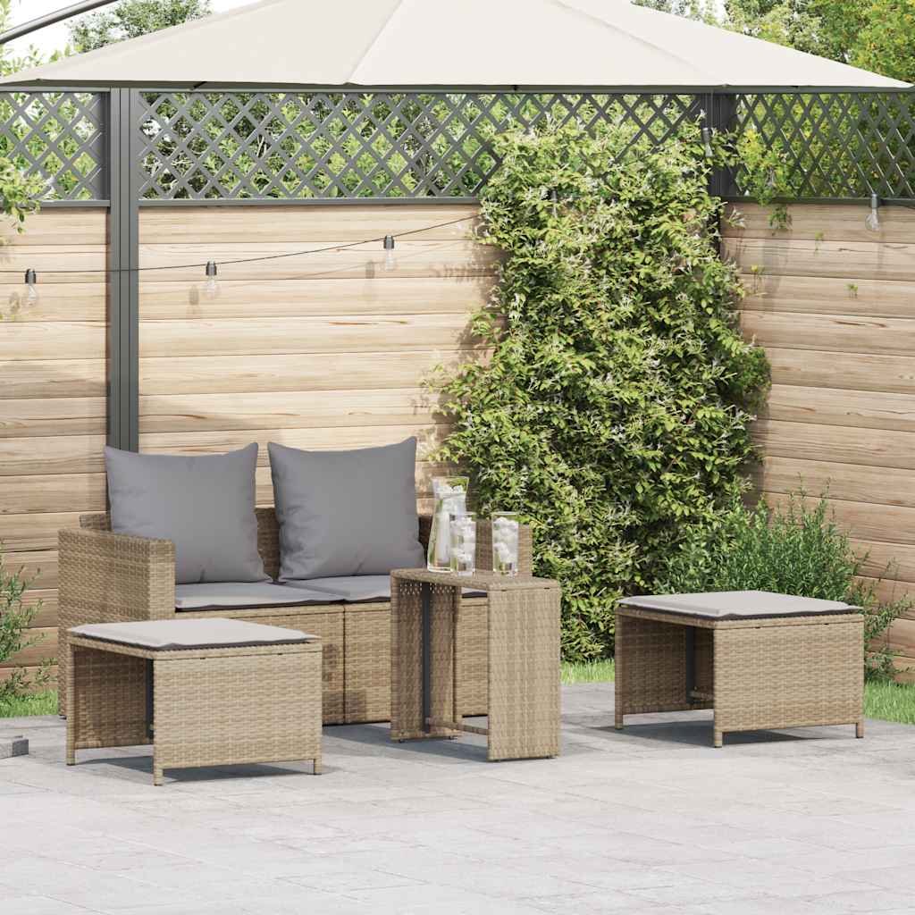 5-delige Tuinbankstel met kussens stapelbaar beige poly rattan