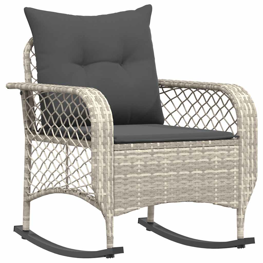 Tuinschommelstoel met kussens poly rattan lichtgrijs