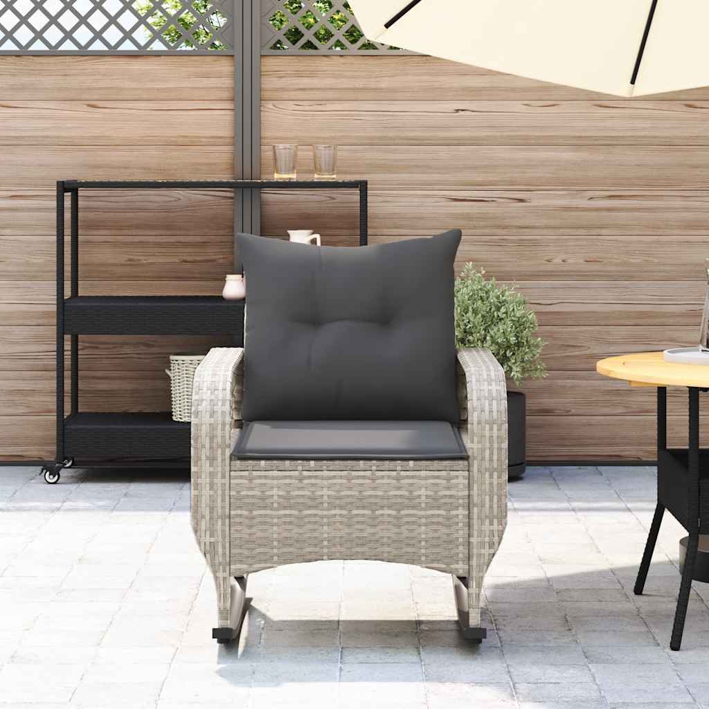 Tuinschommelstoel met kussens poly rattan lichtgrijs