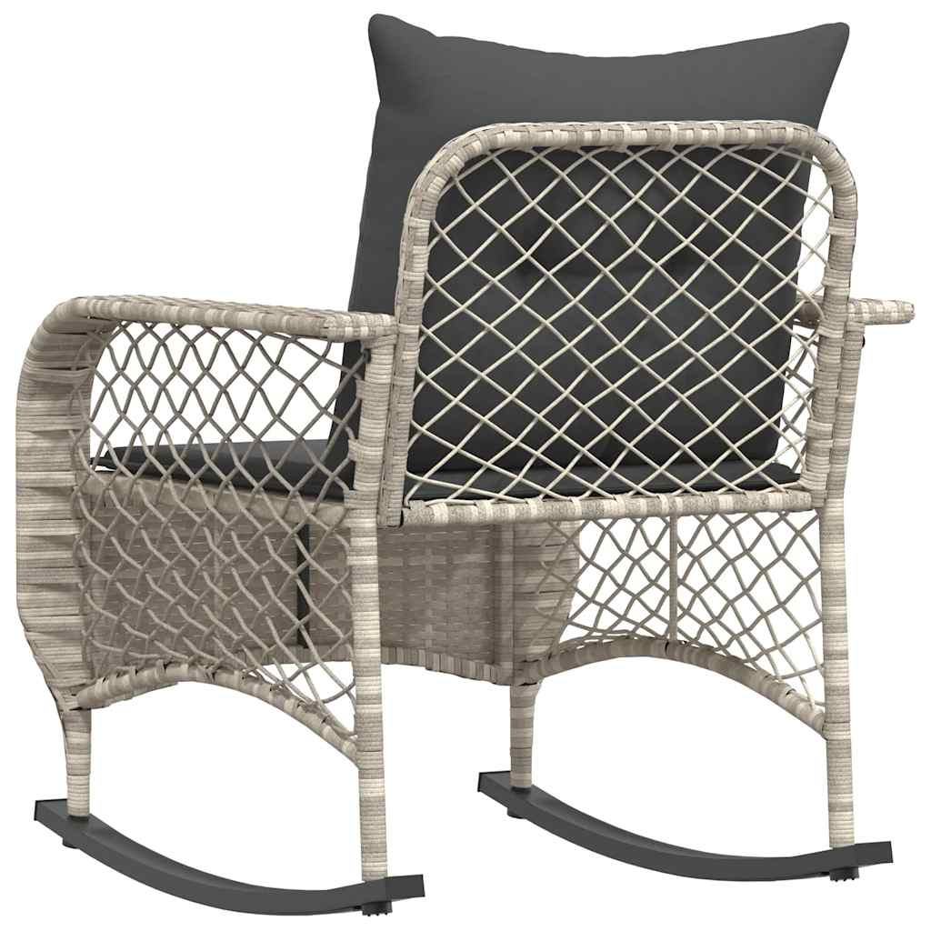 Tuinschommelstoel met kussens poly rattan lichtgrijs