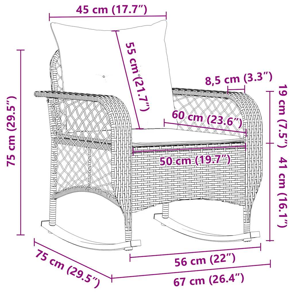 Tuinschommelstoel met kussens poly rattan lichtgrijs