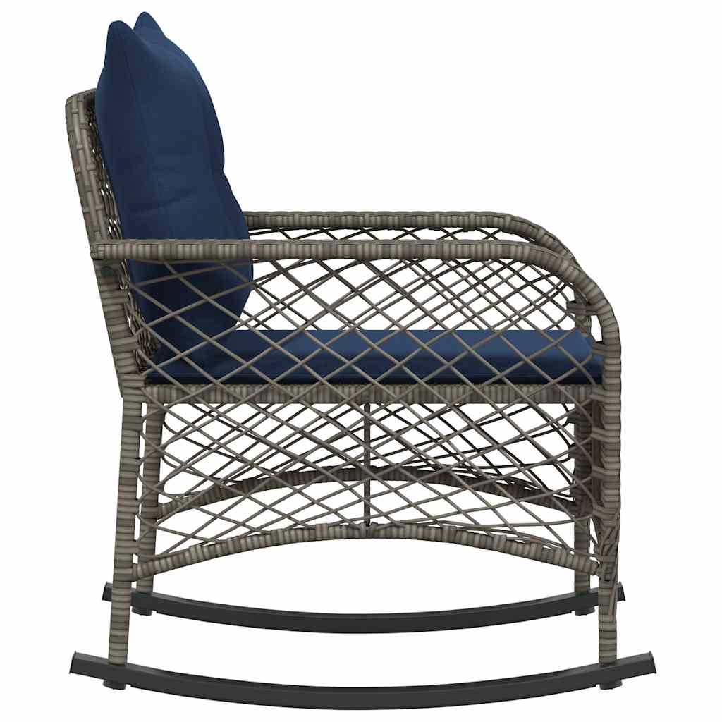 Tuinschommelstoel met kussens poly rattan grijs