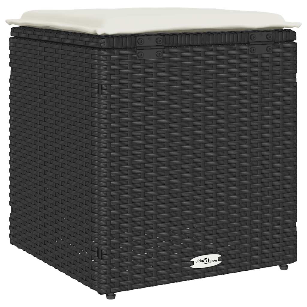 Tuinkrukken met kussens 2 st 40x40x43 cm poly rattan zwart
