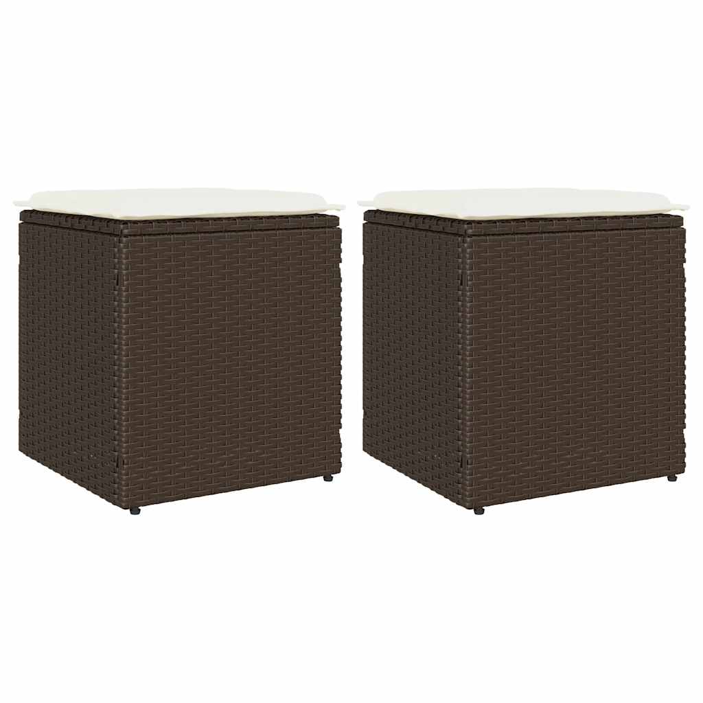 Tuinkrukken met kussens 2 st 40x40x43 cm poly rattan bruin